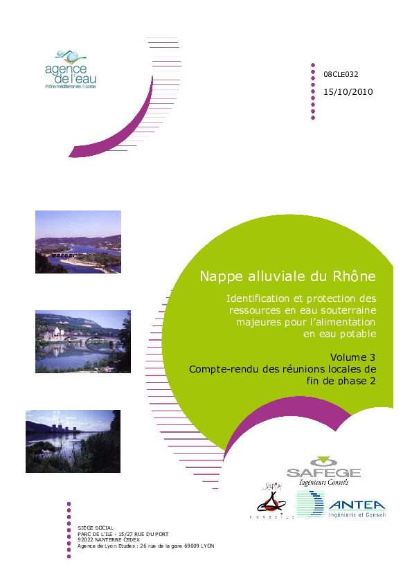 Nappe alluviale du Rhône Identification et protection des ressources en eau souterraine majeures pour l'alimentation en eau potable. Volume 3.