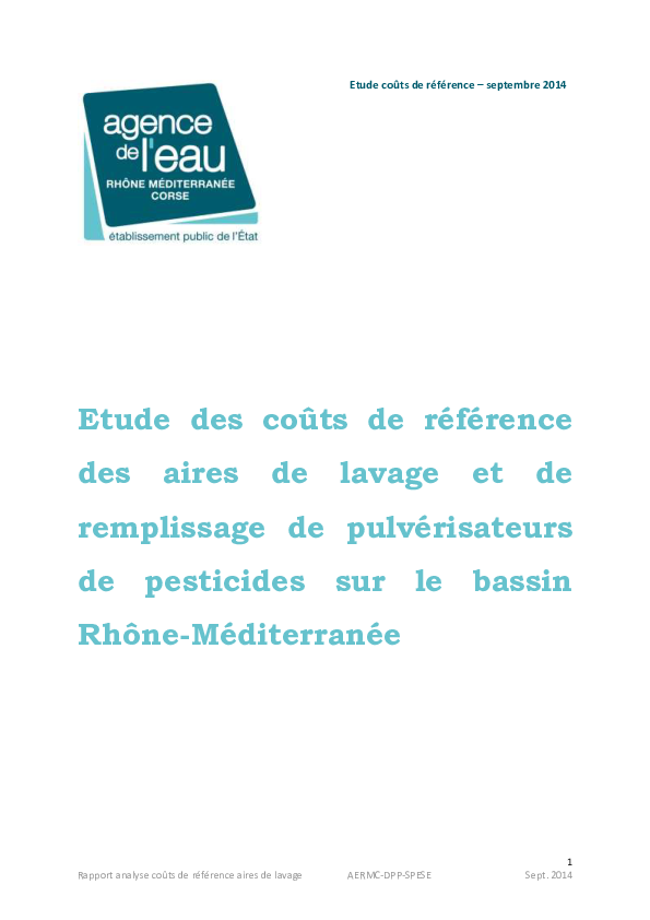 Coûts de référence des aires de lavage et de remplissage de pulvérisateurs de pesticides, étude