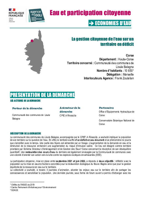 Retour d'expérience - La gestion citoyenne de l’eau sur un territoire en déficit à Lisula Balagna (2B)