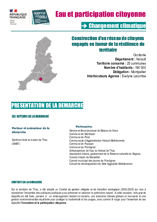 Retour d'expérience - Construction d’un réseau citoyen en faveur de la résilience du territoire du bassin de Thau (34)