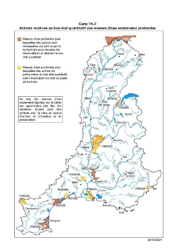 Carte SDAGE 7 A2 - actions relatives au bon état quantitatif des masses d'eau souterraine profondes