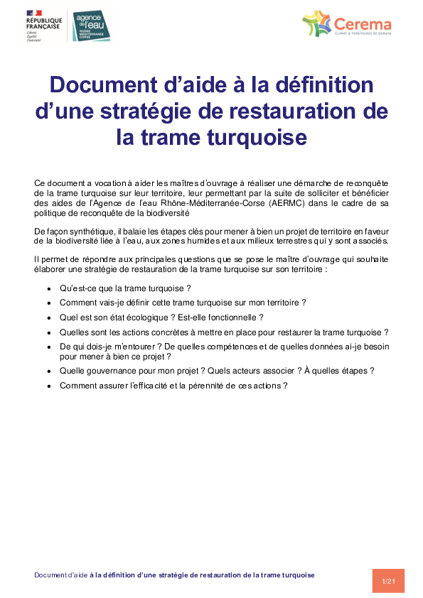 Document d'aide à la définition d'une stratégie de restauration de la trame turquoise