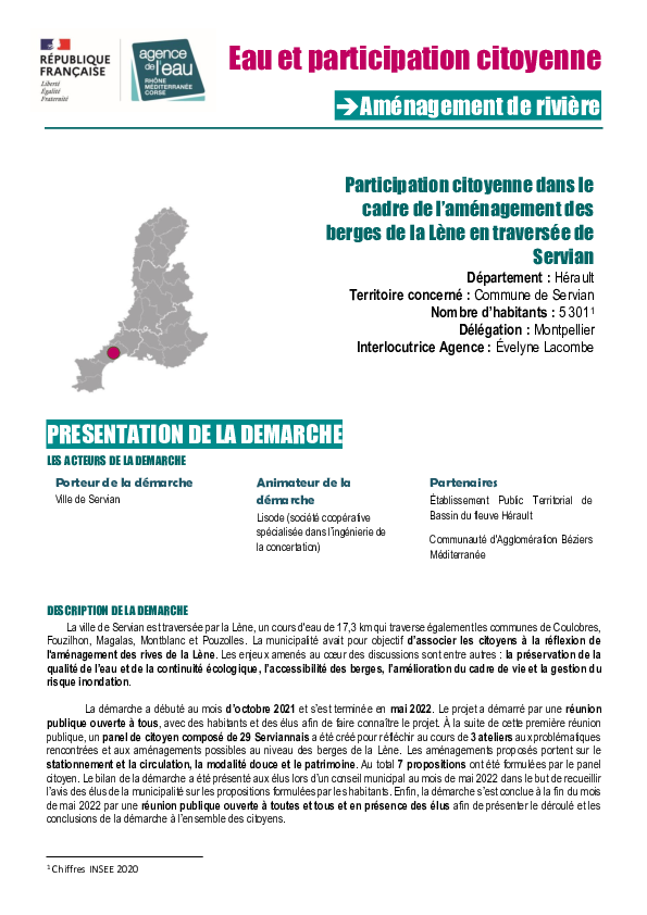 Retour d'expérience - Participation citoyenne dans le cadre de l’aménagement des berges de la Lène en traversée de Servian (34)
