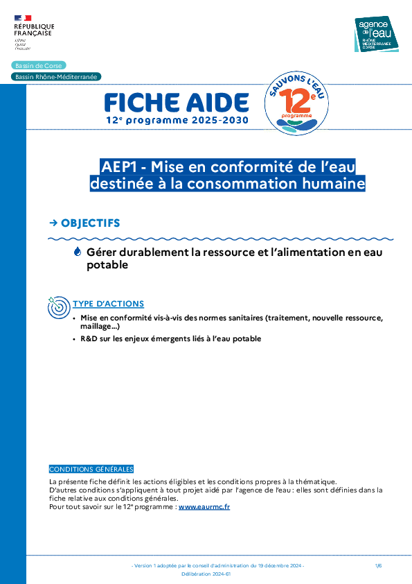 AEP1 - Mise en conformité de l’eau destinée à la consommation humaine