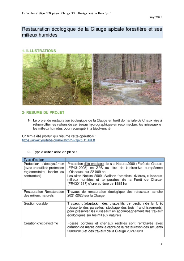 Fiche REX : Restauration écologique de la Clauge apicale forestière et ses milieux humides
