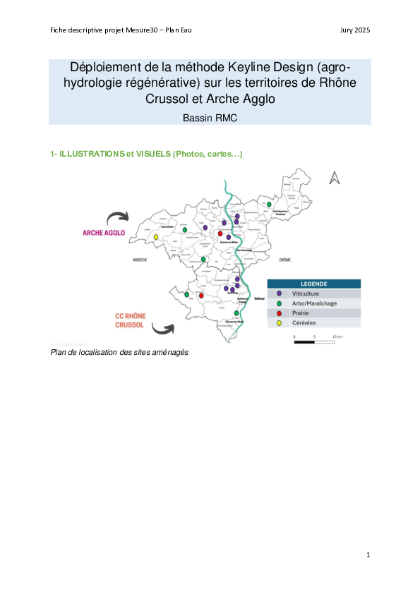 Fiche REX : Déploiement de la méthode Keyline Design (agro-hydrologie régénérative) sur les territoires de Rhône Crussol et Arche Agglo