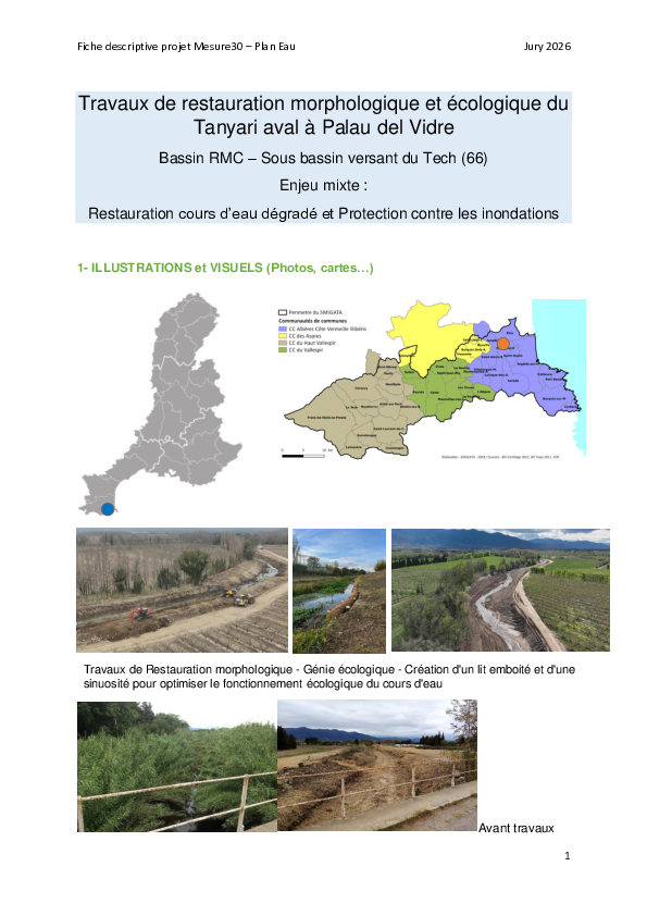 Fiche REX - Travaux de restauration morphologique et écologique du Tanyari aval à Palau del Vidre