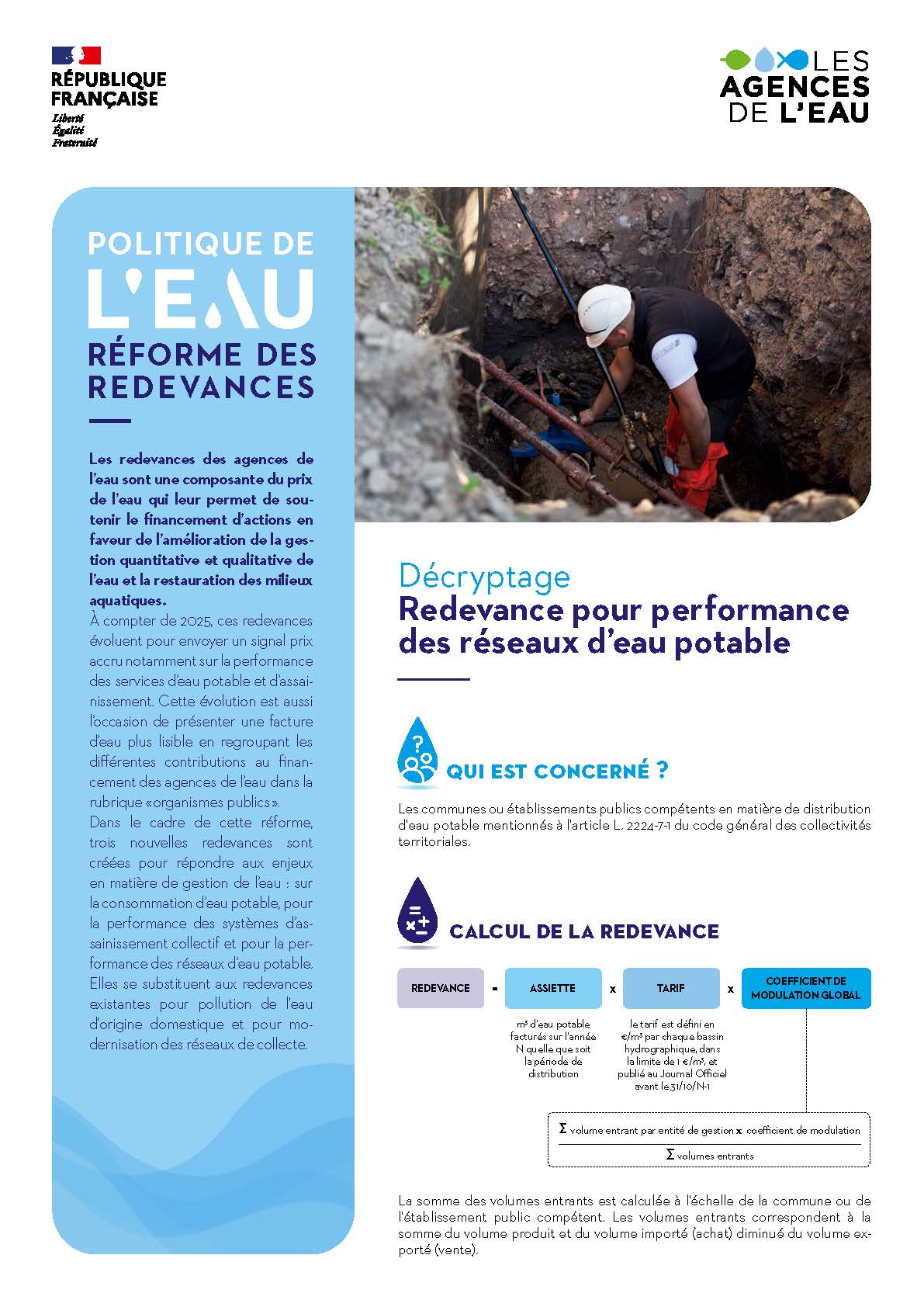 Reforme des redevances Redevance pour performance des reseaux d’eau potable Page 1